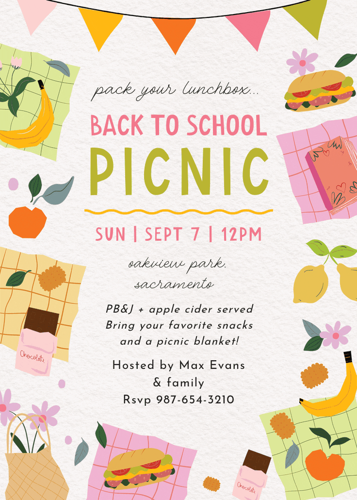 Hand-drawn picnic - back to school invitation